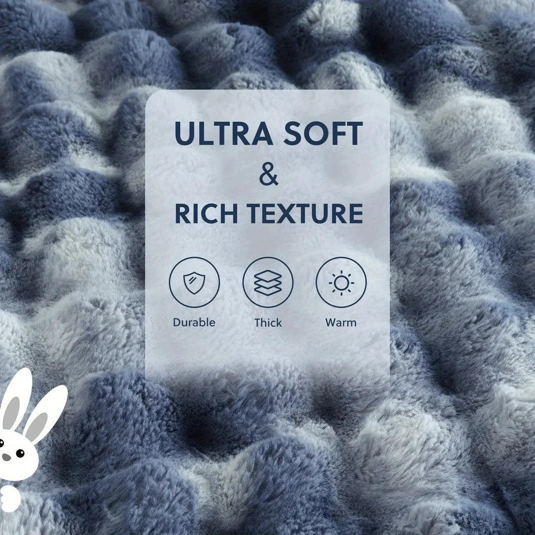 Reversible Faux Rabbit Fur and Velvet Fleece Throw Blanket | Two Textures, One Throw | Throw Blankets