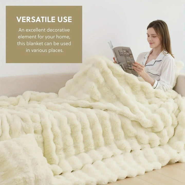Reversible Faux Rabbit Fur and Velvet Fleece Throw Blanket | Two Plush Sides, One Cosy Throw | Throw Blankets