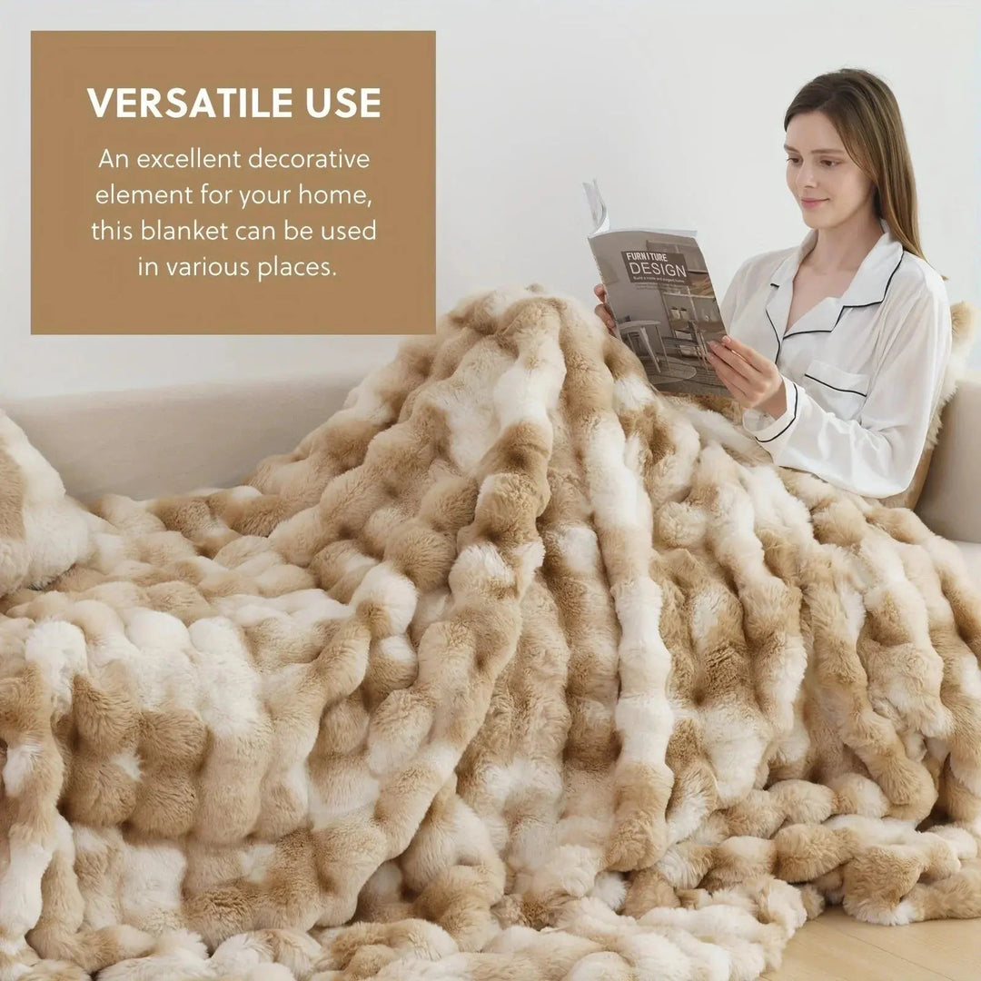 Reversible Faux Rabbit Fur and Velvet Fleece Throw Blanket | Two Plush Sides, One Cosy Throw | Throw Blankets