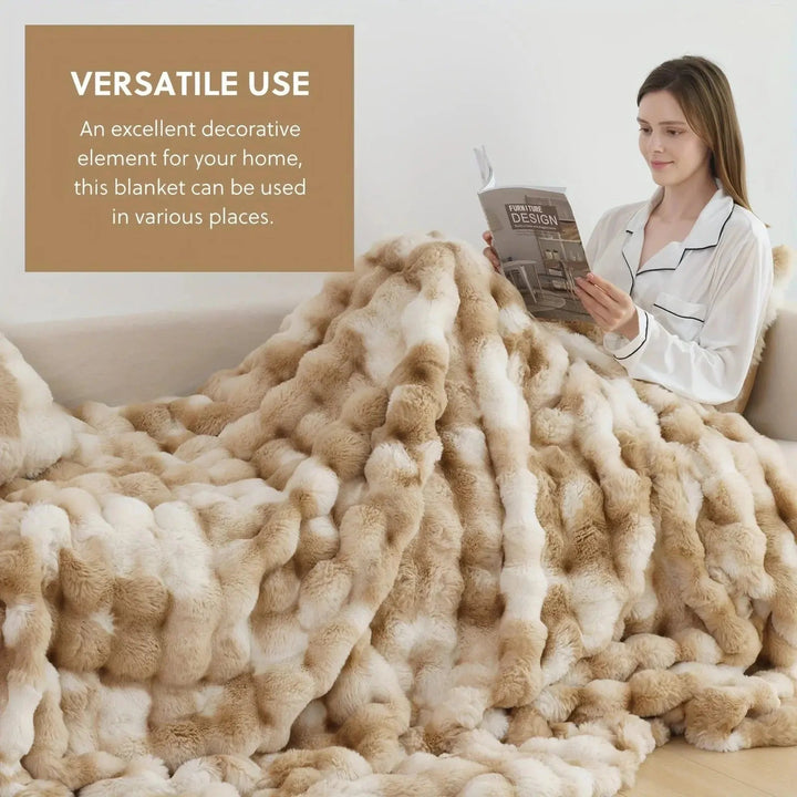 Reversible Faux Rabbit Fur and Velvet Fleece Throw Blanket | Two Plush Sides, One Cosy Throw | Throw Blankets