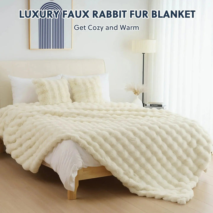 Reversible Faux Rabbit Fur and Velvet Fleece Throw Blanket | Two Textures, One Throw | Throw Blankets