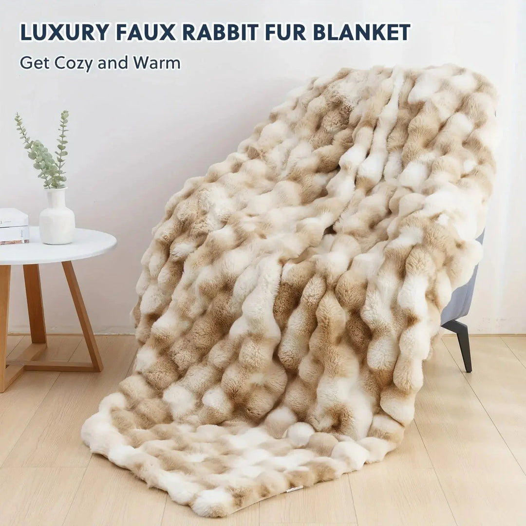 Reversible Faux Rabbit Fur and Velvet Fleece Throw Blanket | Two Plush Sides, One Cosy Throw | Throw Blankets