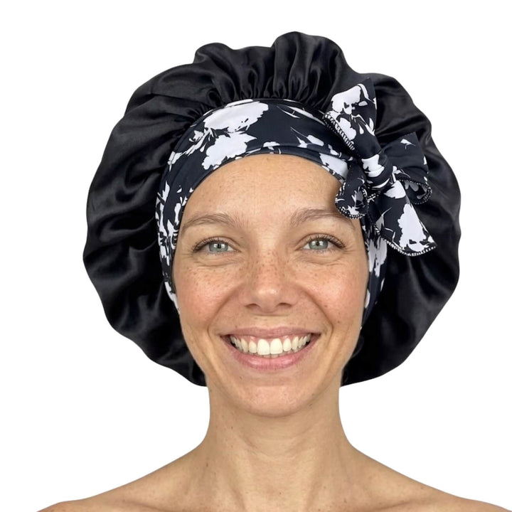 Satin Hair Bonnet for Sleeping with Wide Stretch Tie Band in Six Colours | Protect Curls, Braids and Styles Overnight | Hair Bonnets