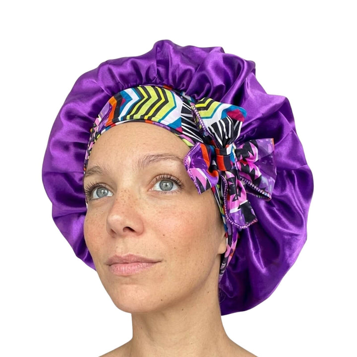 Satin Hair Bonnet for Sleeping with Wide Stretch Tie Band in Six Colours | Protect Curls, Braids and Styles Overnight | Hair Bonnets