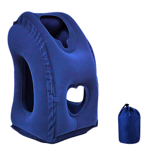Inflatable Forward-Facing Travel Pillow with Velvety Flocking and Carry Bag | Lean-In Pillow for Long Flights | Travel Pillows