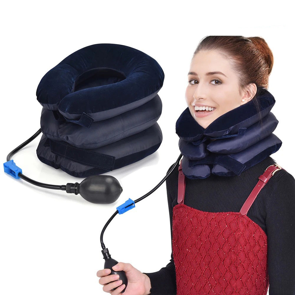 Inflatable Neck Pillow with Built-In Pump for Travel and Desk Support | Adjustable Air Neck Support | Travel Pillows