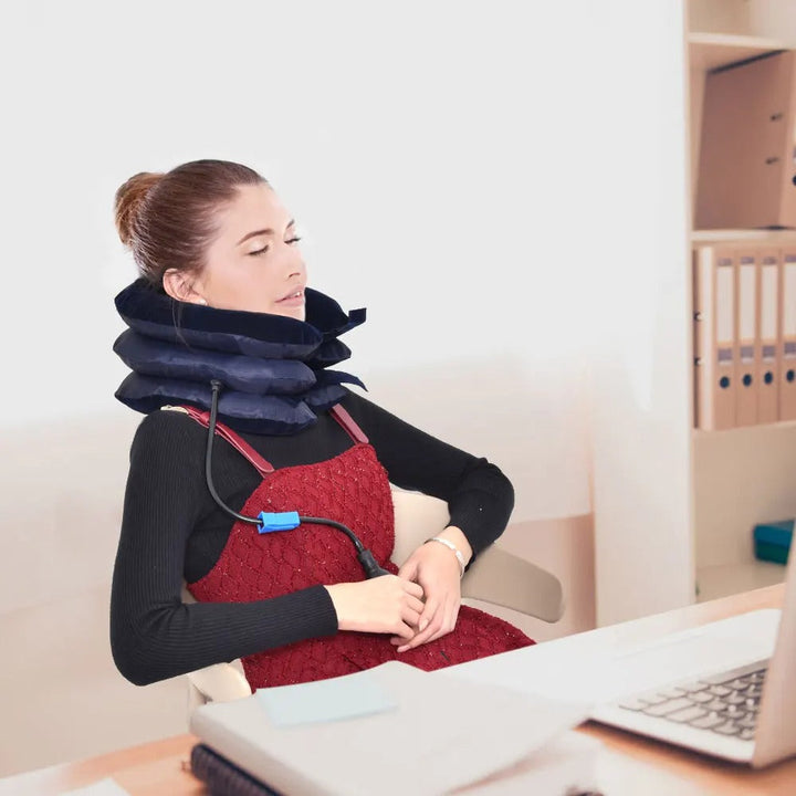 Inflatable Neck Pillow with Built-In Pump for Travel and Desk Support | Adjustable Air Neck Support | Travel Pillows