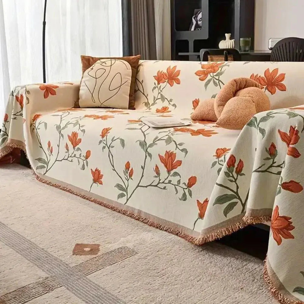 Bohemian Chenille Tassel Sofa Cover and Universal Throw, Three Sizes | Boho Chenille for Sofas and Chairs | Throw Blankets