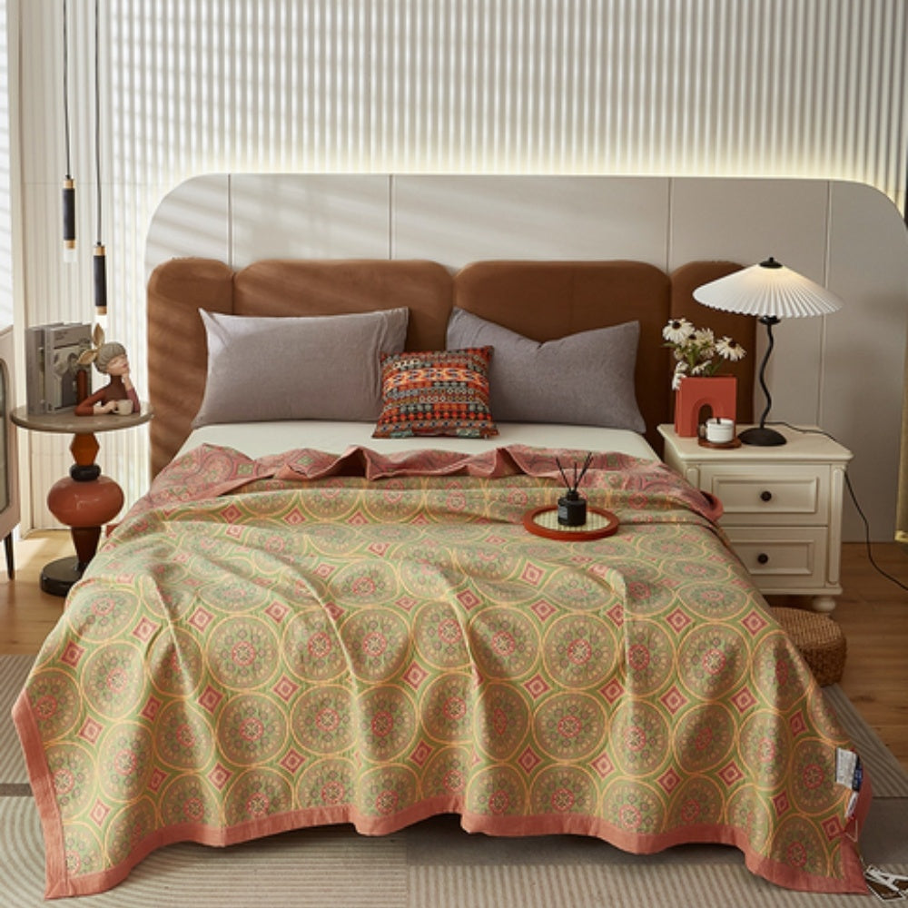 Reversible Ginkgo Leaf Cotton Summer Blanket in Three Sizes | Ginkgo Leaves for Warm Nights | Throw Blankets