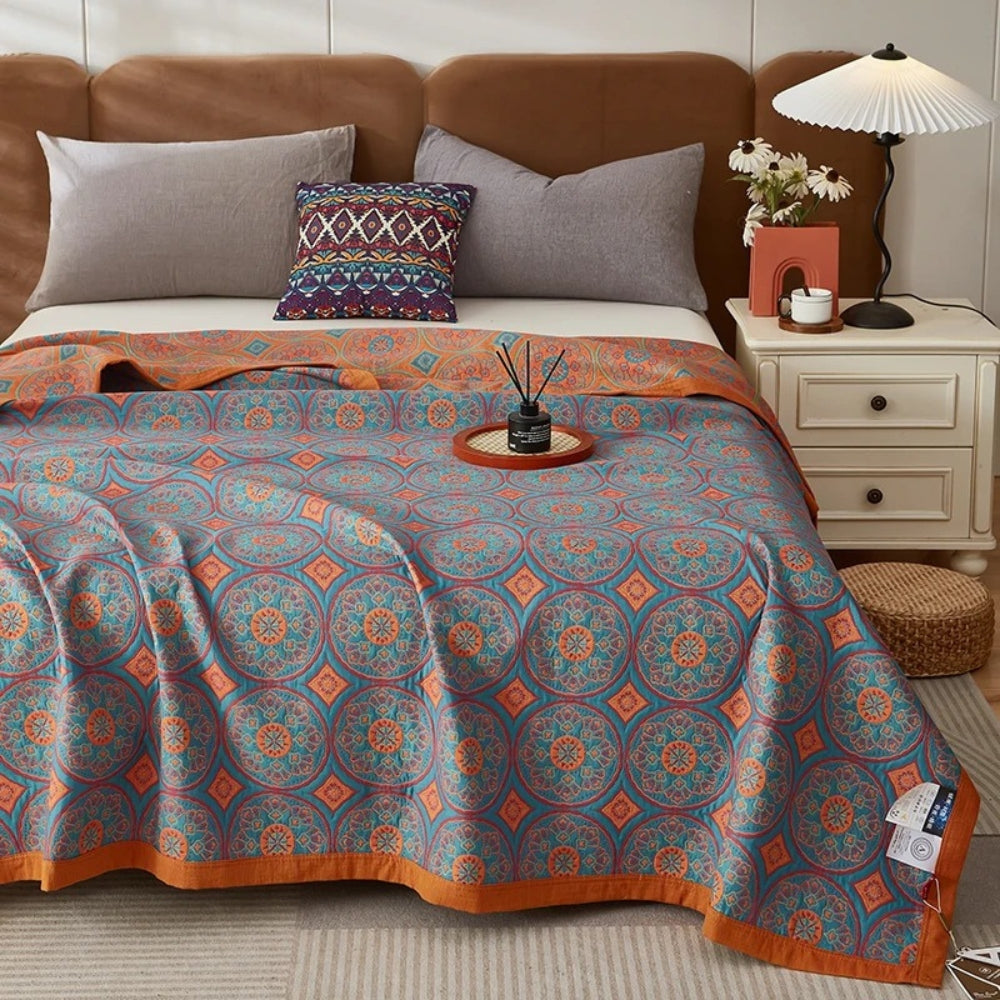 Reversible Ginkgo Leaf Cotton Summer Blanket in Three Sizes | Ginkgo Leaves for Warm Nights | Throw Blankets