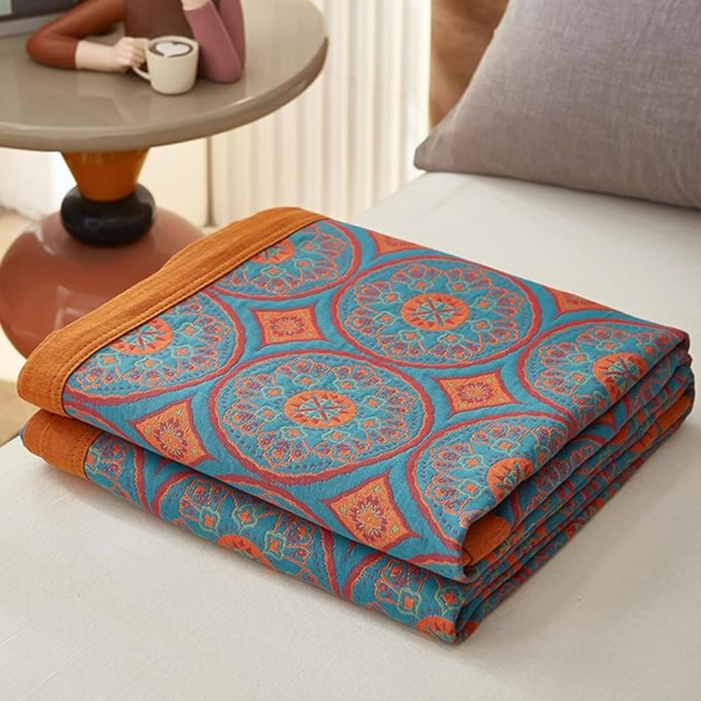 Reversible Ginkgo Leaf Cotton Summer Blanket in Three Sizes | Ginkgo Leaves for Warm Nights | Throw Blankets