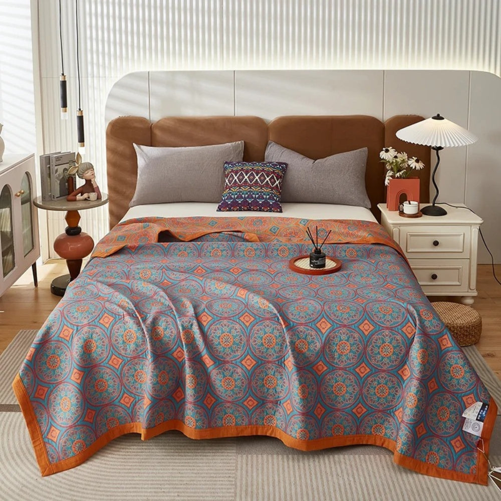 Reversible Ginkgo Leaf Cotton Summer Blanket in Three Sizes | Ginkgo Leaves for Warm Nights | Throw Blankets