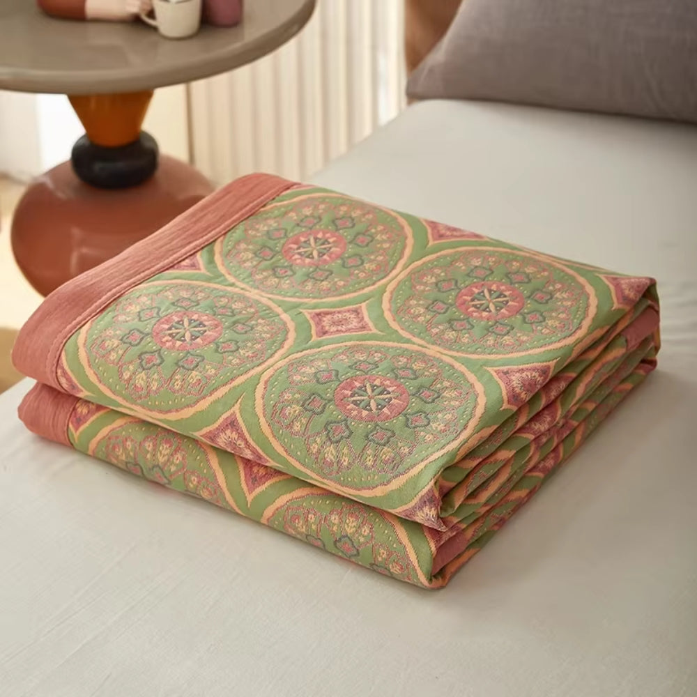Reversible Ginkgo Leaf Cotton Summer Blanket in Three Sizes | Ginkgo Leaves for Warm Nights | Throw Blankets