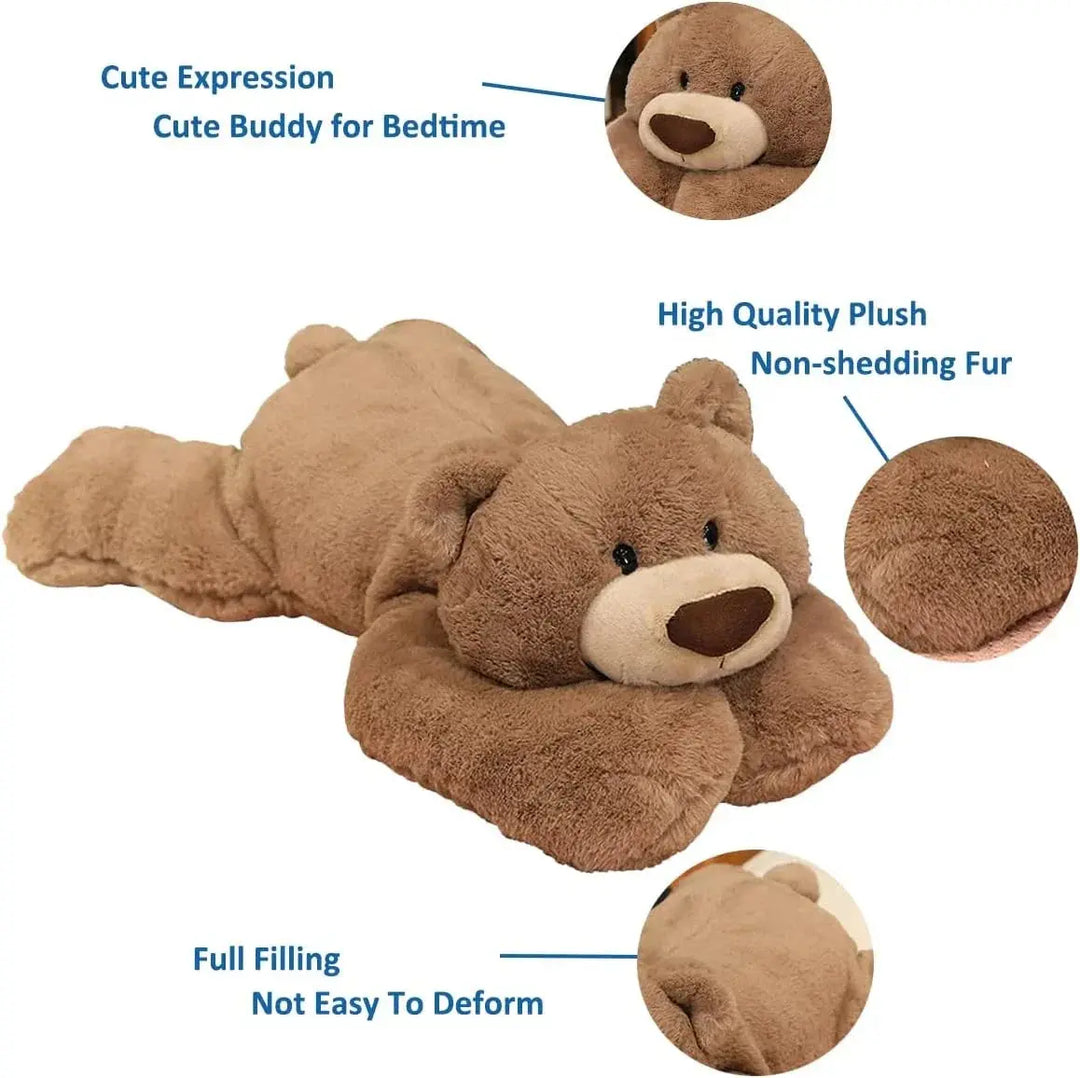 Weighted Stuffed Bear Plush Pillow in Soft Fabric, Three Sizes | Gently Weighted Cuddle Bear | Plush Pillows