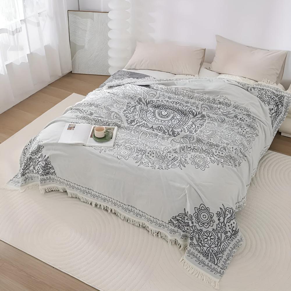 Scandinavian Reversible Jacquard Cotton Blanket in Four Colours | Clean Nordic Pattern, Reversible | Throw Blankets
