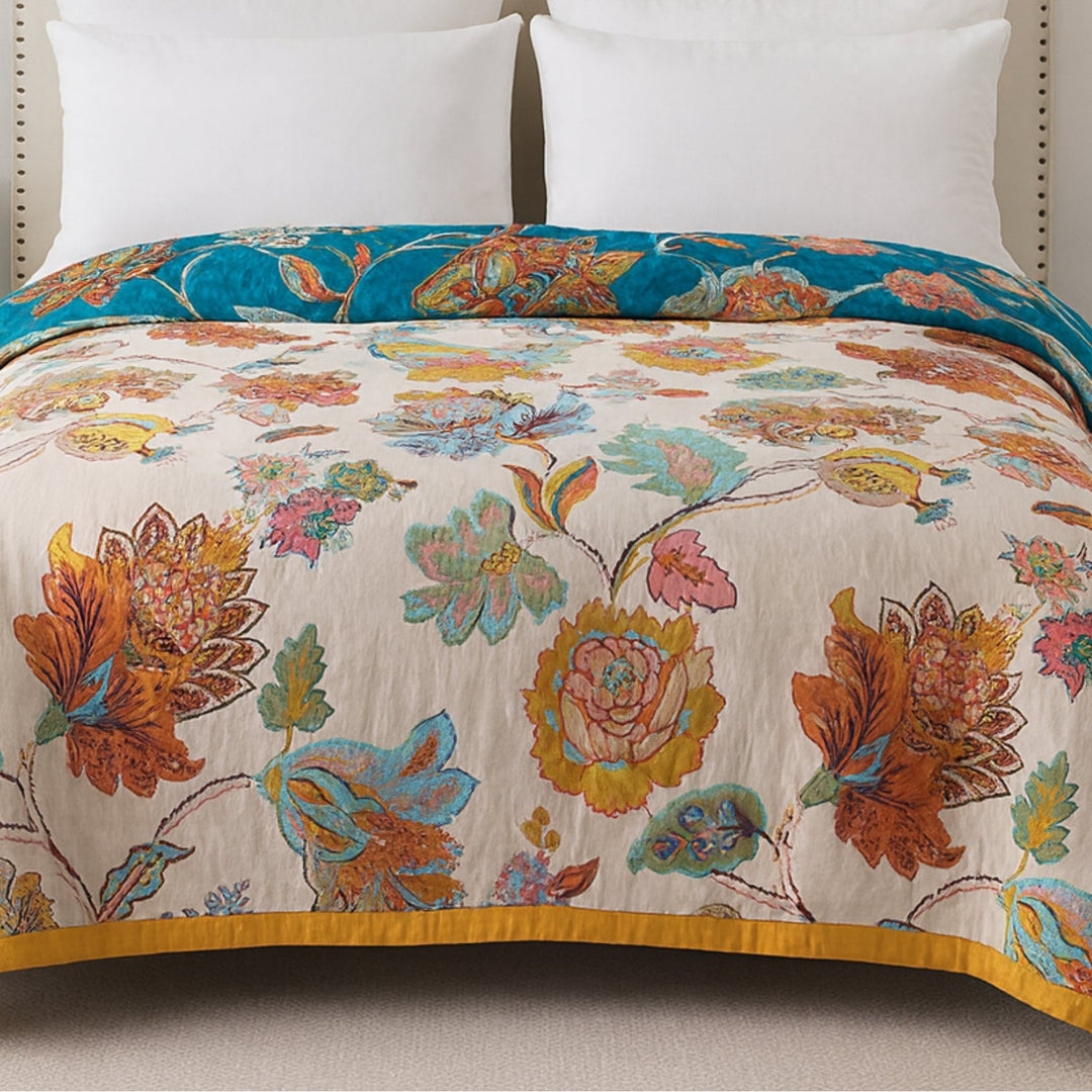 Reversible Vintage Floral Cotton Throw Blanket, Garden Tapestry | Vintage Garden Tapestry | Throw Blankets
