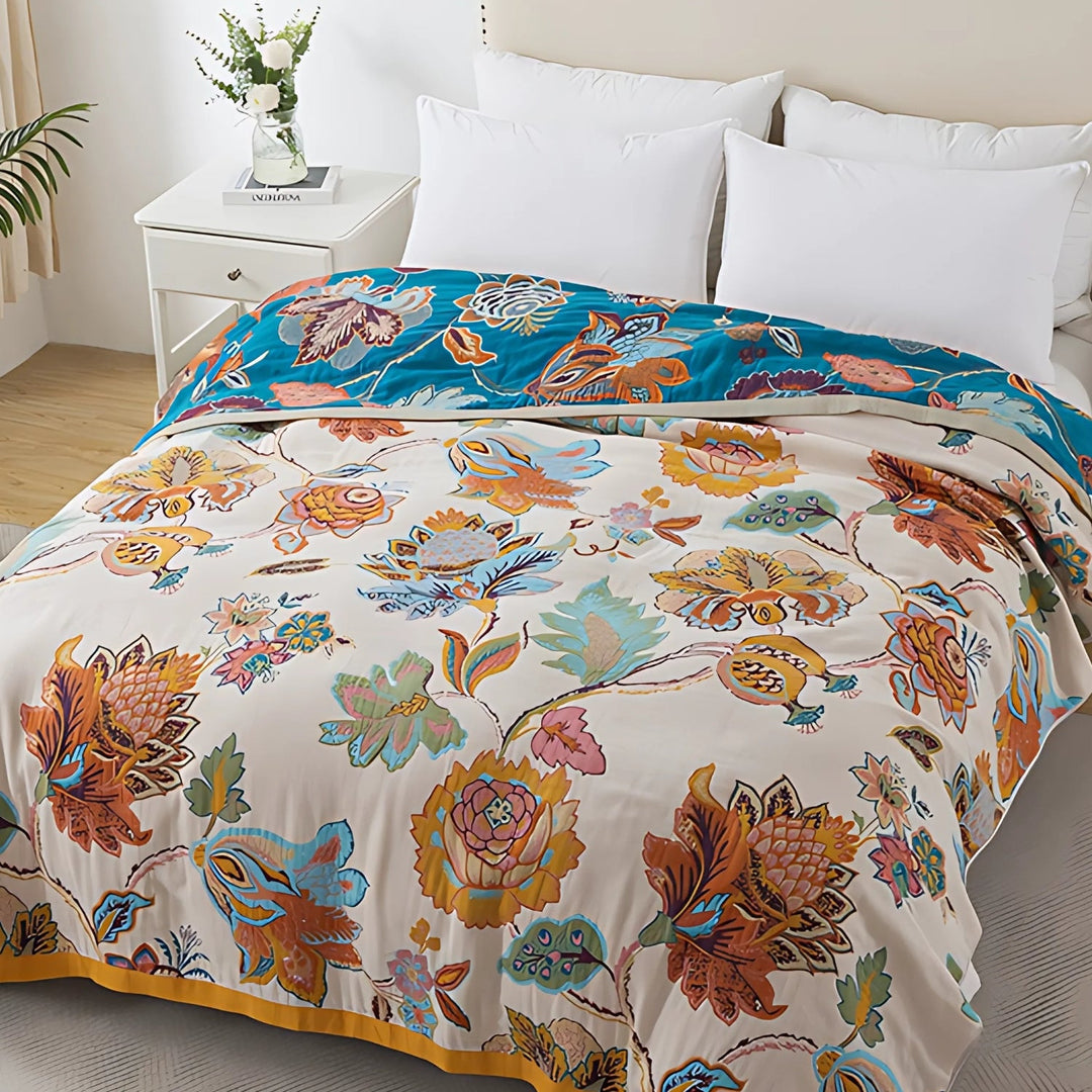 Reversible Vintage Floral Cotton Throw Blanket, Garden Tapestry | Vintage Garden Tapestry | Throw Blankets
