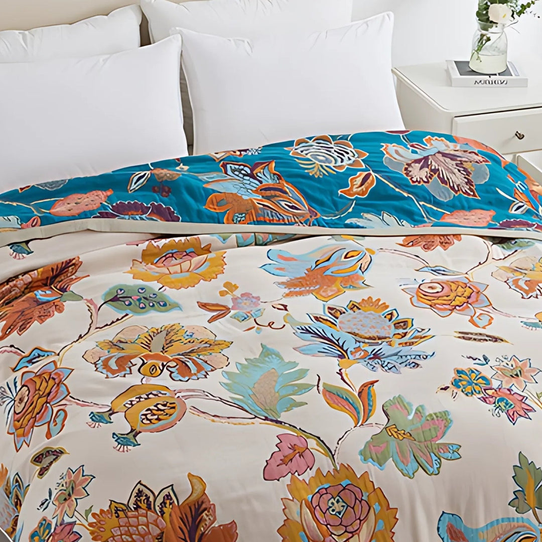Reversible Vintage Floral Cotton Throw Blanket, Garden Tapestry | Vintage Garden Tapestry | Throw Blankets