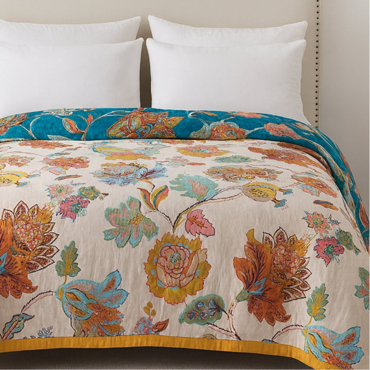 Reversible Vintage Floral Cotton Throw Blanket, Garden Tapestry | Vintage Garden Tapestry | Throw Blankets