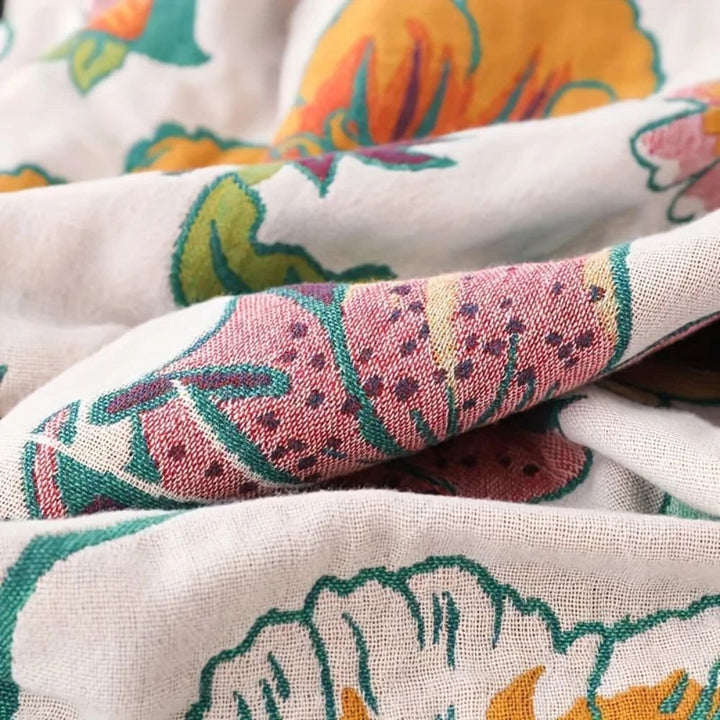 Wildflower and Butterfly Floral Cotton Throw Blanket | Lightweight Garden Print Throw | Throw Blankets
