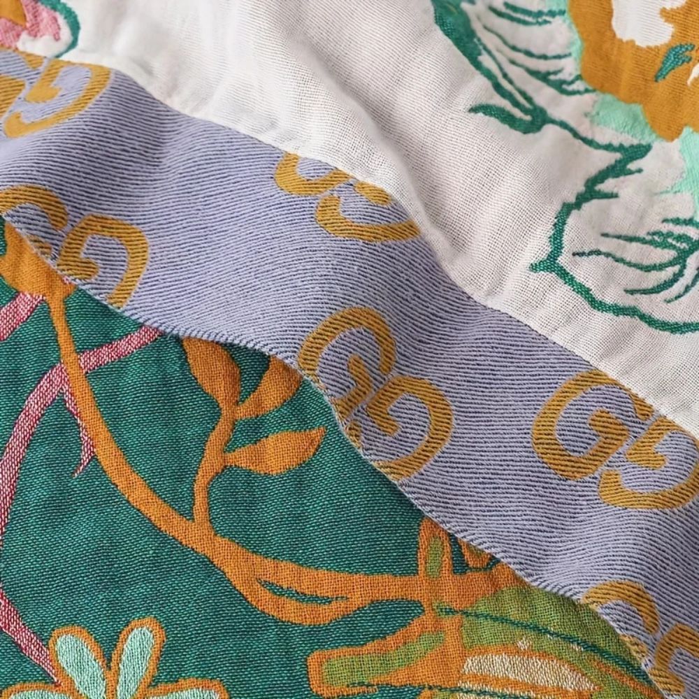 Wildflower and Butterfly Floral Cotton Throw Blanket | Lightweight Garden Print Throw | Throw Blankets