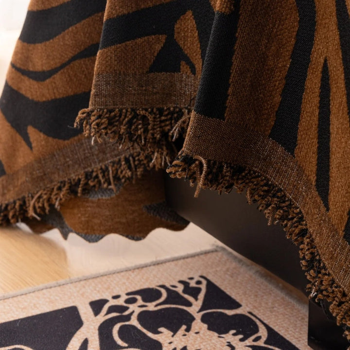 Zebra Geometric Chenille Sofa Cover with Tassels in Nine Sizes | Bold Stripes Dressed in Tassels | Sofa Covers
