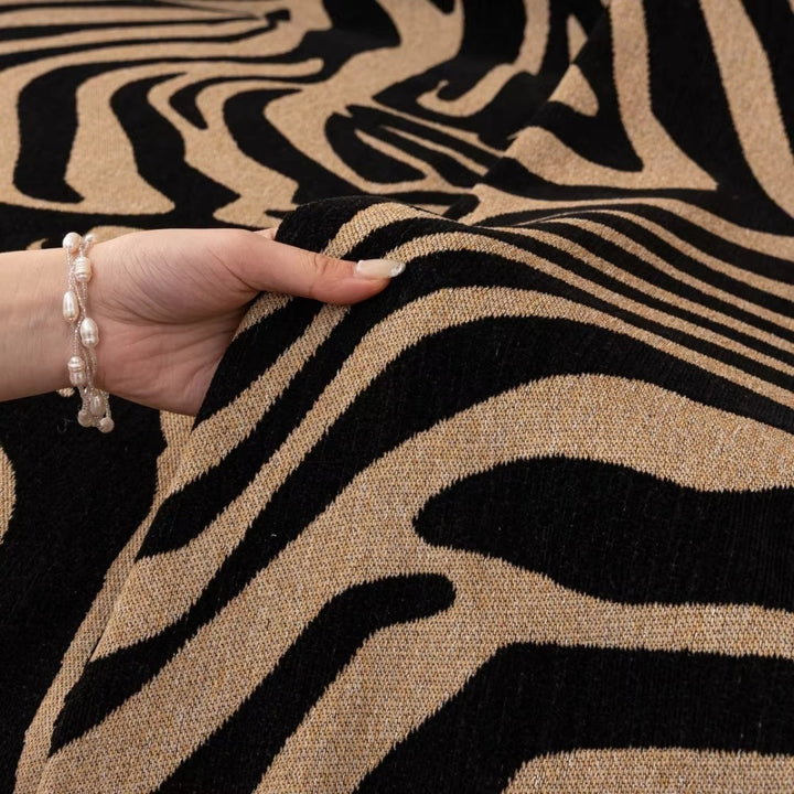 Zebra Geometric Chenille Sofa Cover with Tassels in Nine Sizes | Bold Stripes Dressed in Tassels | Sofa Covers