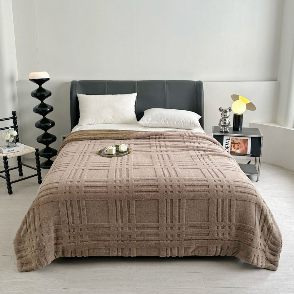 Embossed Grid Plaid Winter Blanket, Double-Layer Soft Microfiber | Embossed Grid Texture, Cosy Warmth | Throw Blankets