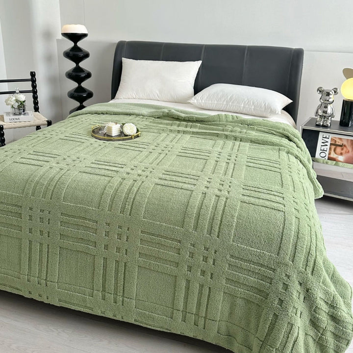 Embossed Grid Plaid Winter Blanket, Double-Layer Soft Microfiber | Embossed Grid Texture, Cosy Warmth | Throw Blankets