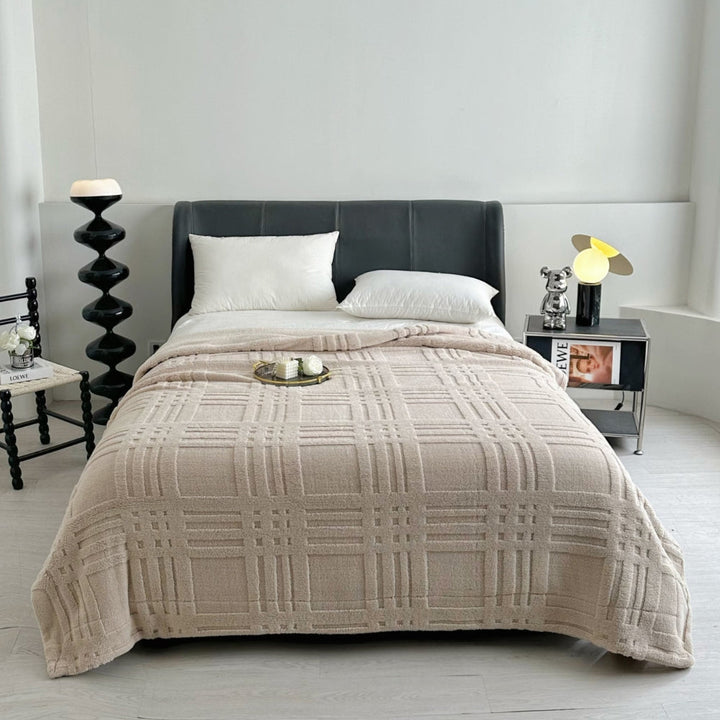 Embossed Grid Plaid Winter Blanket, Double-Layer Soft Microfiber | Embossed Grid Texture, Cosy Warmth | Throw Blankets