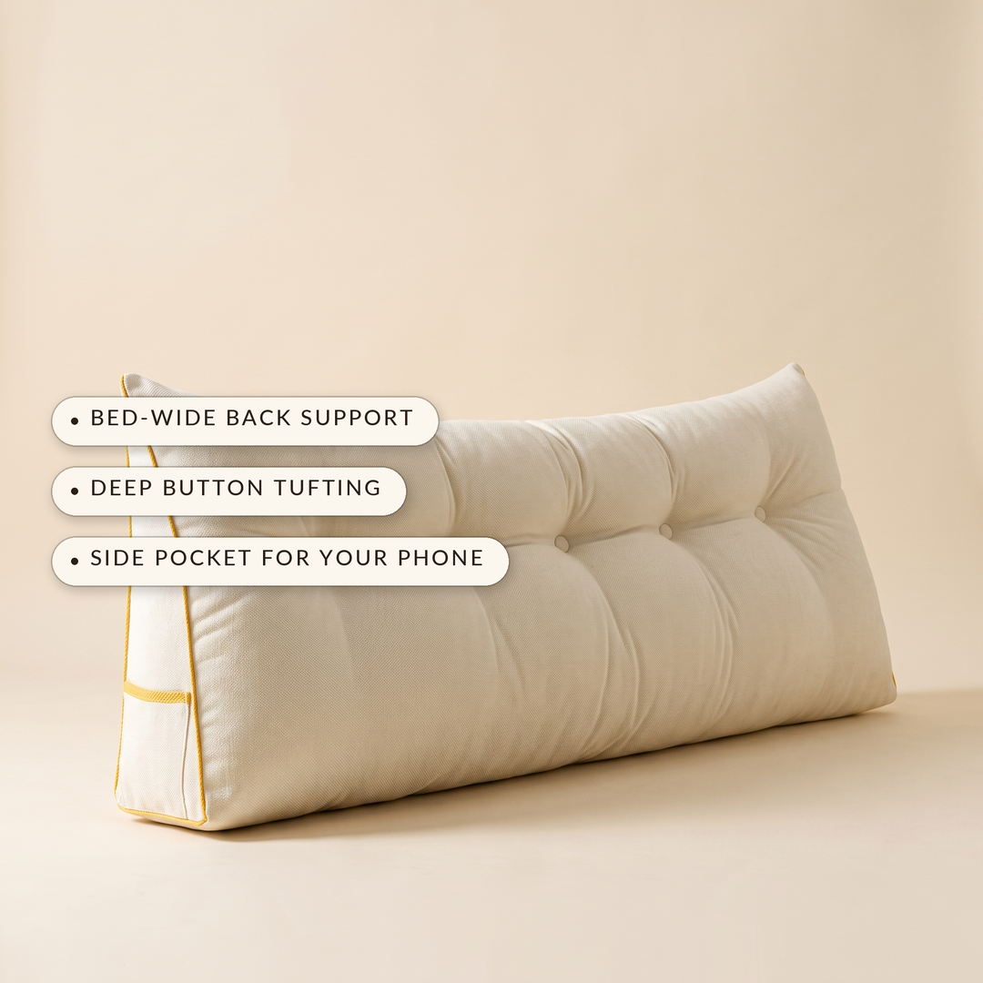 Upholstered Headboard Wedge Pillow for Sitting Up in Bed in Ivory or Oat | Soft Upholstered Backrest for Bed | Wedge Pillows