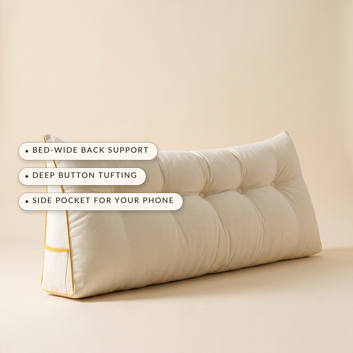 Upholstered Headboard Wedge Pillow for Sitting Up in Bed in Ivory or Oat | Soft Upholstered Backrest for Bed | Wedge Pillows