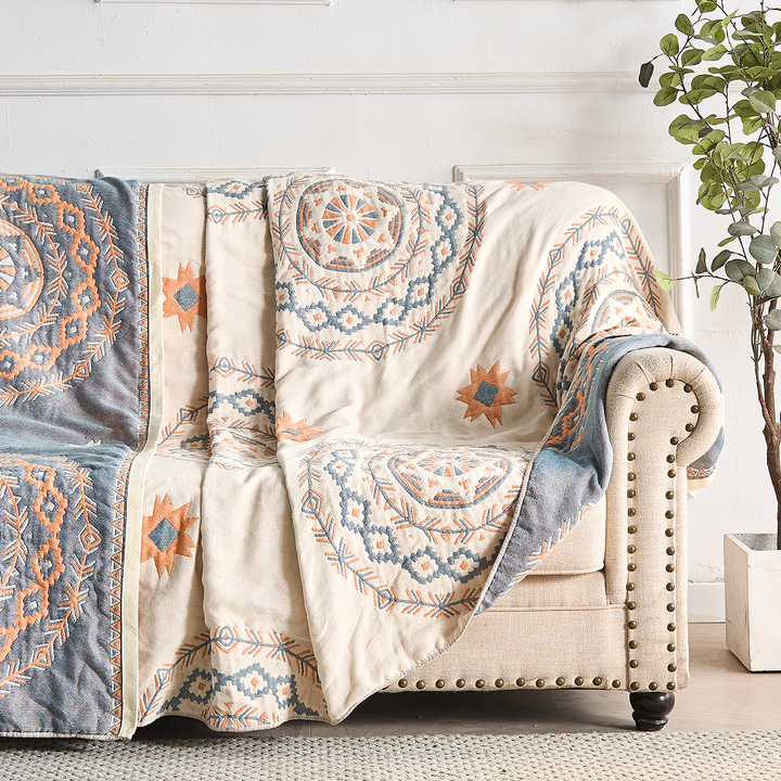 100% Cotton Boho Mandala Throw Blanket for Sofa, Bed or Beach | Boho Mandala Cotton Throw | Throw Blankets