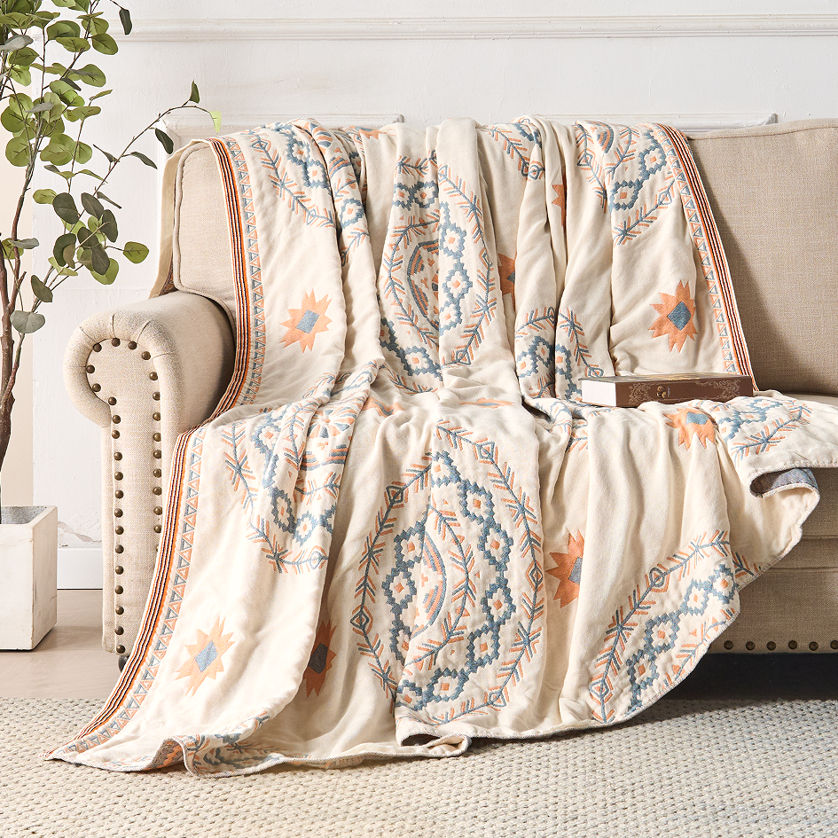 Boho Mandala Cotton Throw Blanket for Sofa, Picnic and Beach | Serene Mandala Pattern, Pure Cotton | Throw Blankets