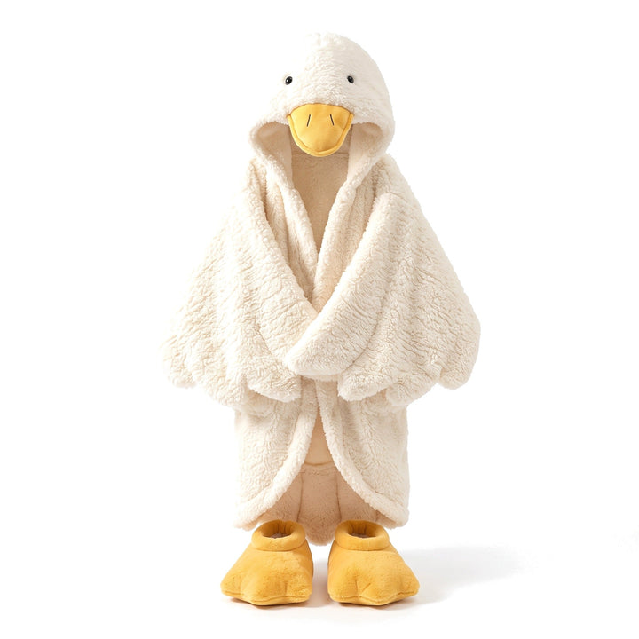 Oversized Hooded Goose Robe in Soft Coral Fleece with Pockets | Playful Warmth for Cozy Evenings | Robes