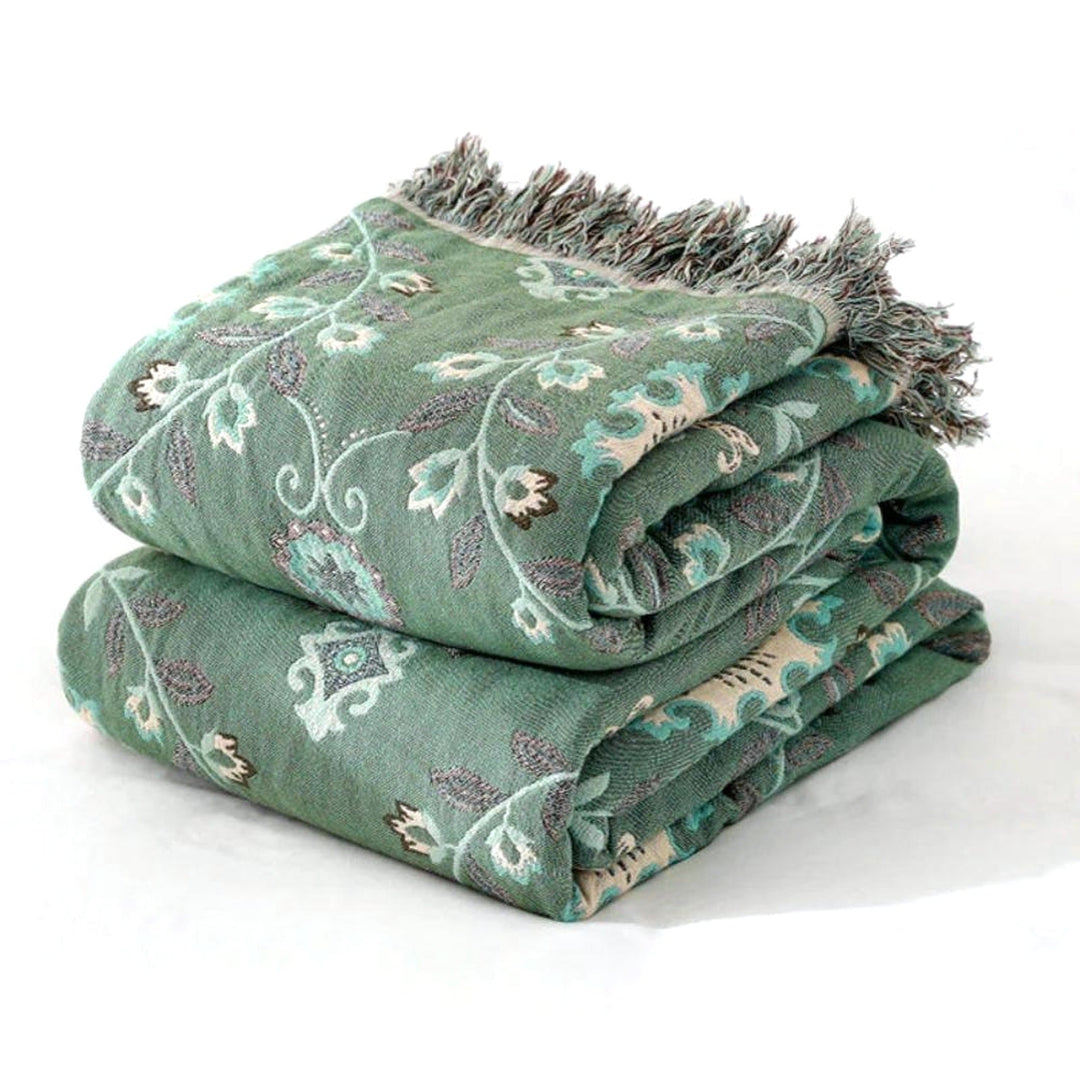 Reversible Retro Mandala Cotton Blanket in Green or Red | Retro Mandala, Everyday Cotton | Throw Blankets