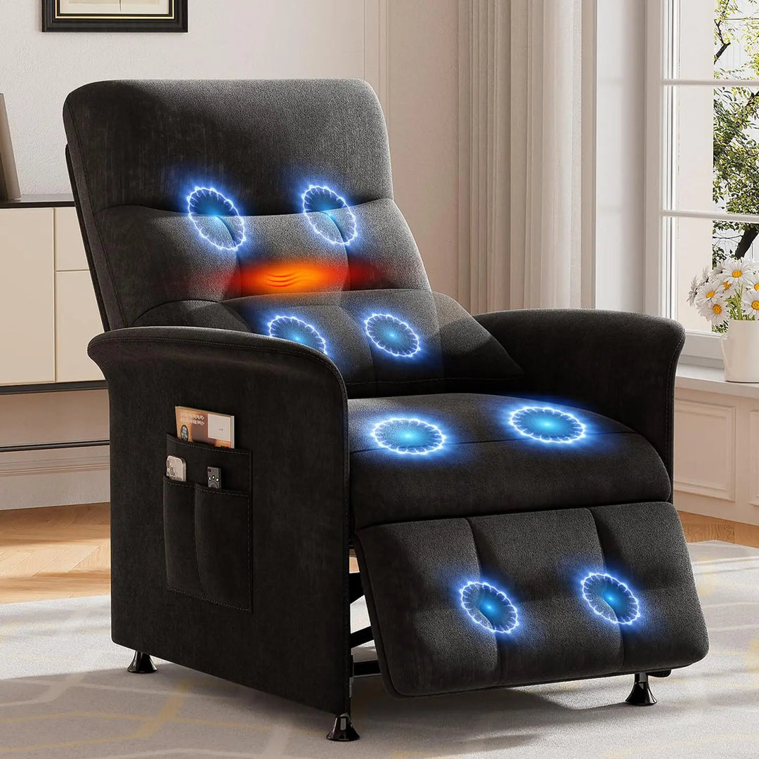 Power Recliner Chair with Heat, Massage and Side Pockets | Recline, Warm Up, Unwind | Recliner Chairs