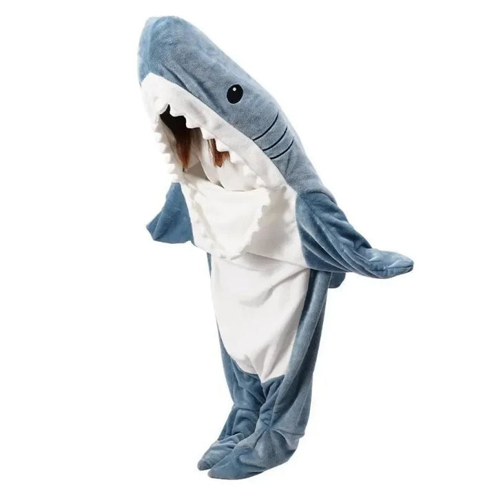 Soft Flannel Shark Hoodie Blanket with Shark Design Wrapping Legs and Feet | Shark Hoodie Blanket in Soft Flannel | Wearable Blankets