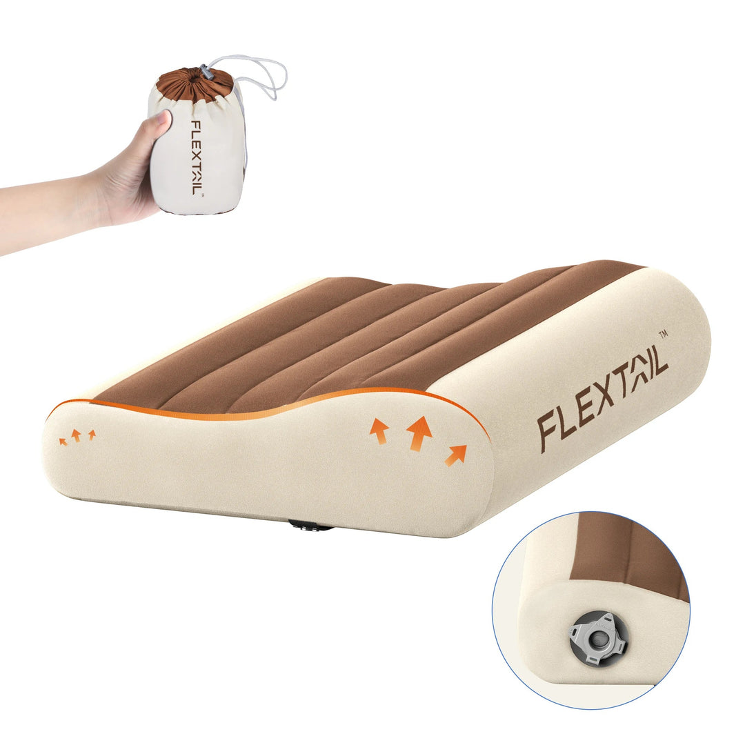 Inflatable Camping Pillow with Dual Height Contour and Washable Cover | Pack-Light Pillow for Campsites | Travel Pillows