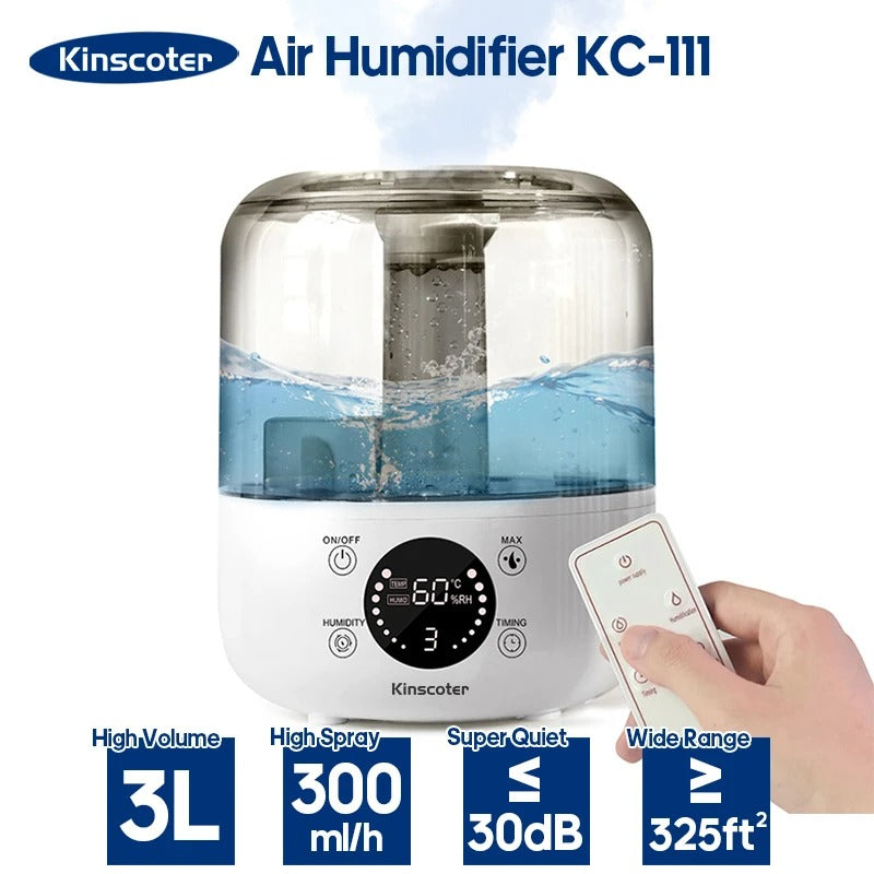 3L Ultrasonic Humidifier with Aroma Diffuser, Adjustable Mist and Remote Control | Moist Air and Calm Scents | Humidifiers