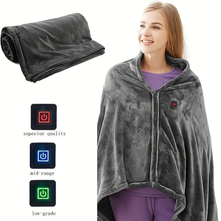 USB Heated Shoulder Wrap Blanket in Cotton Spandex Fleece | Heated Wrap for Neck and Shoulders | Heated Blankets