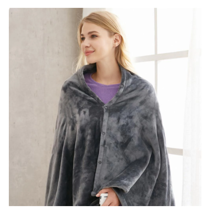 Grey USB heated shawl around the shoulders
