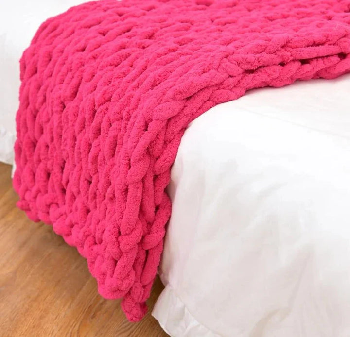 Handmade Chenille Chunky Knit Throw Blanket, Thick Cable Knit for Couch and Bed | Chunky Chenille Knit for Couch Weekends | Throw Blankets