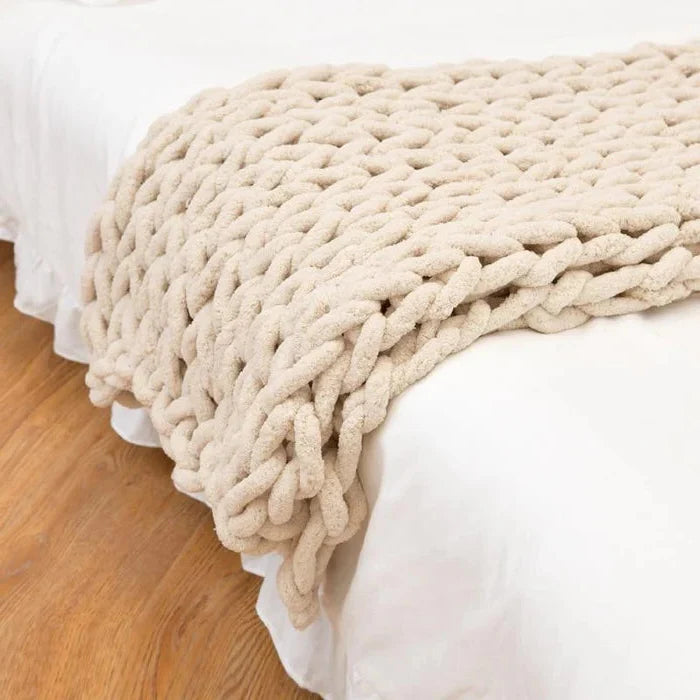 Handmade Chenille Chunky Knit Throw Blanket, Thick Cable Knit for Couch and Bed | Chunky Chenille Knit for Couch Weekends | Throw Blankets