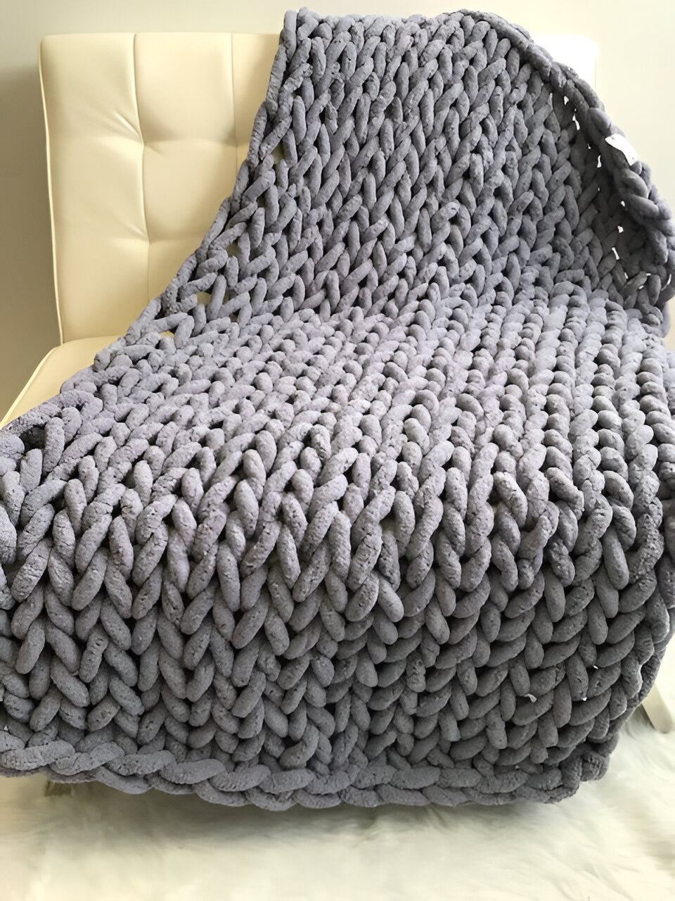 Handmade Chenille Chunky Knit Throw Blanket, Thick Cable Knit for Couch and Bed | Chunky Chenille Knit for Couch Weekends | Throw Blankets