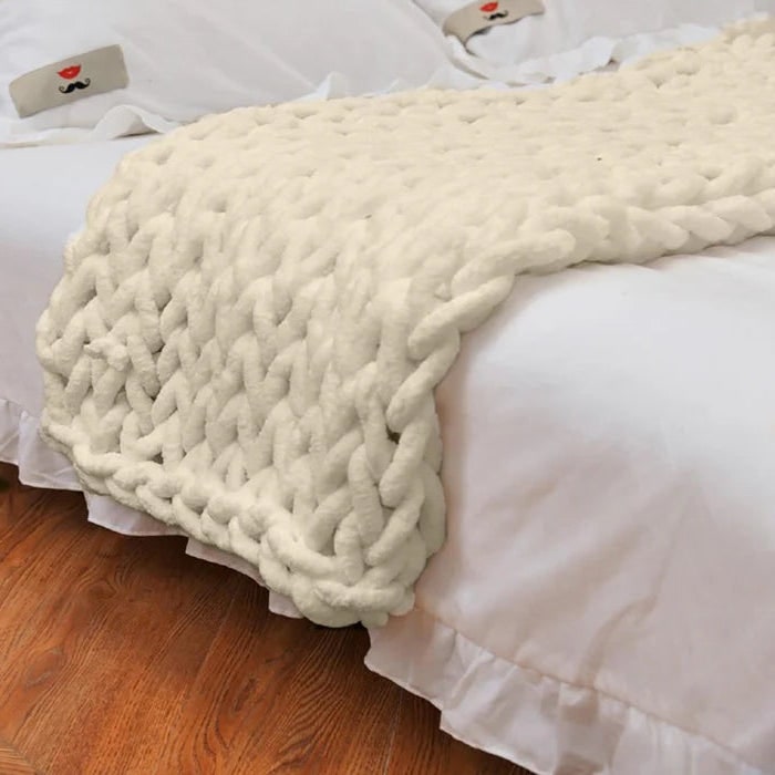 Chunky Chenille Knit Throw Blanket with Oversized Loop Stitches | Plush Chenille Loop Knit Throw | Throw Blankets
