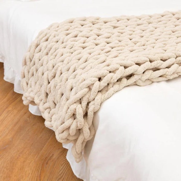 Chunky Chenille Knit Throw Blanket with Oversized Loop Stitches | Plush Chenille Loop Knit Throw | Throw Blankets
