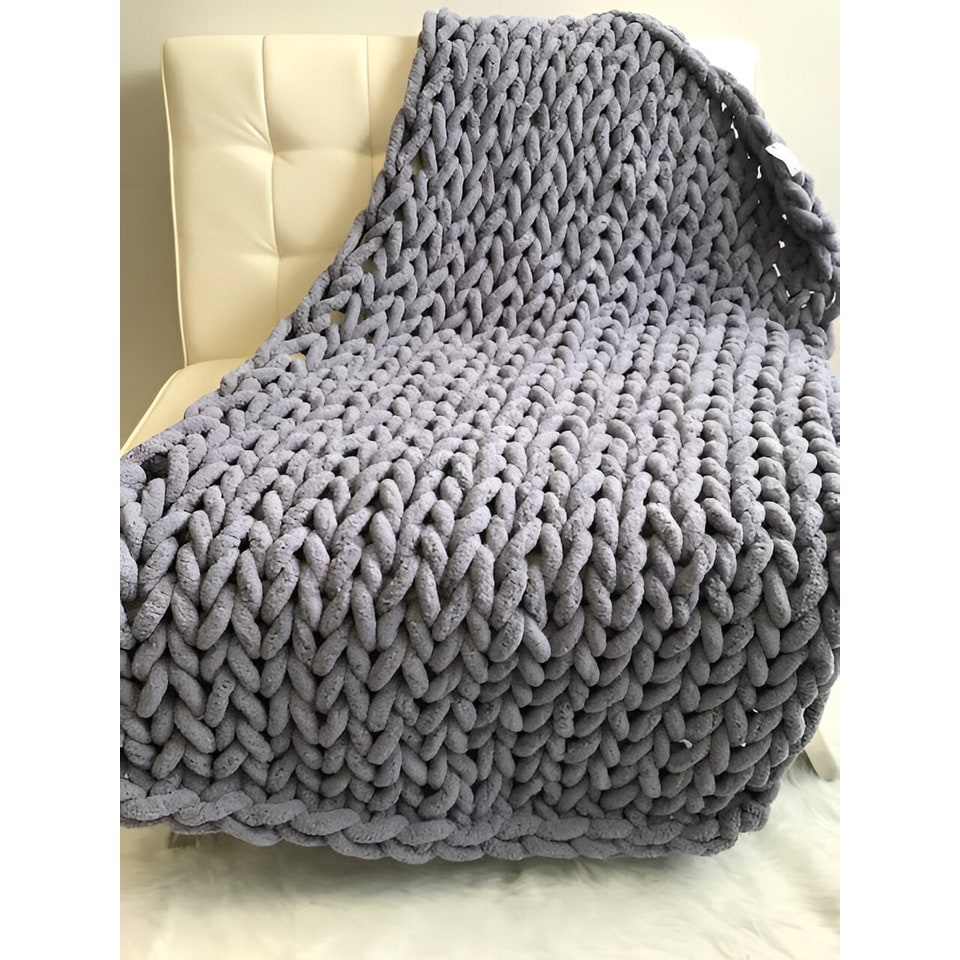 Chunky Chenille Knit Throw Blanket with Oversized Loop Stitches | Plush Chenille Loop Knit Throw | Throw Blankets