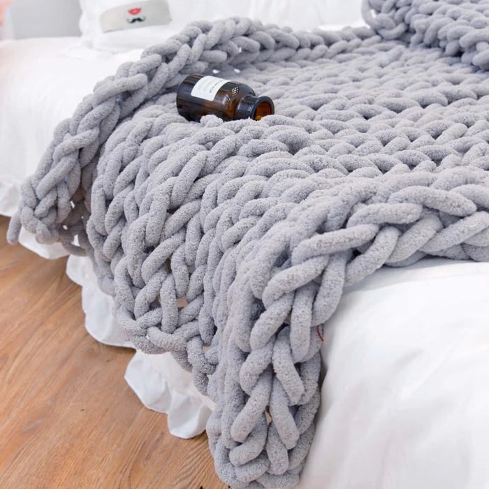 Chunky Chenille Knit Throw Blanket with Oversized Loop Stitches | Plush Chenille Loop Knit Throw | Throw Blankets