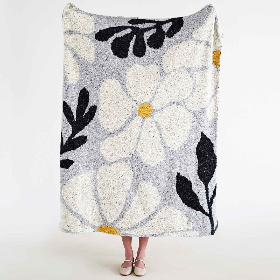 Boho Floral Leaves Microfiber Jacquard Knitted Throw Blanket | Boho Floral Knit Comfort | Throw Blankets